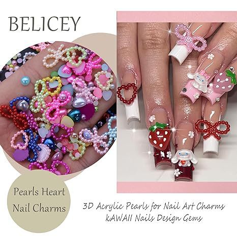 Cross-Border Pearl Colorful Bowknot Heart Nail Art Decorations Hollow Colorful Star Snowflake Pentagram Nail Decorations
