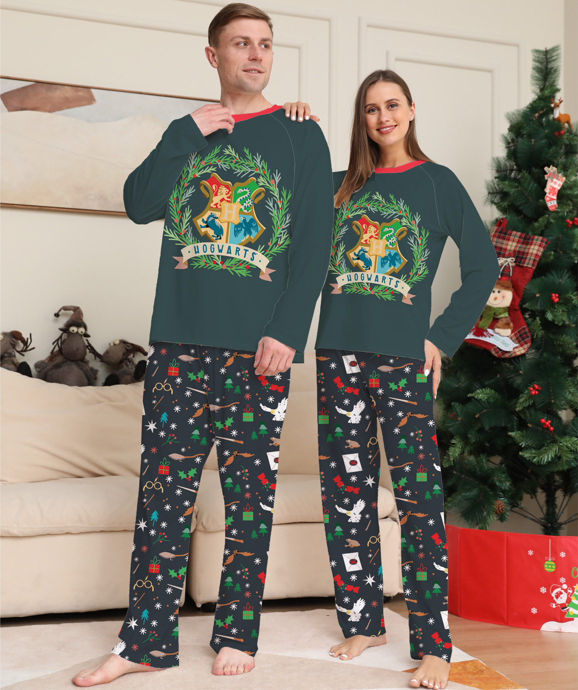 Pant Co-ord Set Sets Type Home Occasion Round Neck Neckline Family Look Cartoon Snowflake Pant Co-ord Set Two-Piece Sets