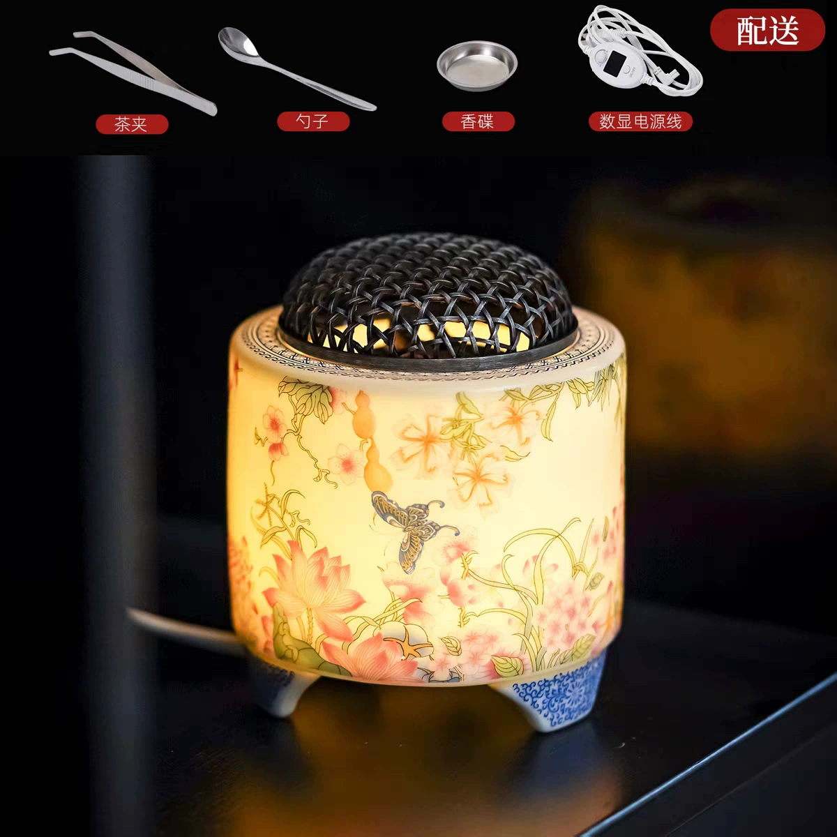 Электронная ароматерапевтическая печь, деревянный блок, ароматерапия, высокая температура, сухое горение, керамическая аромалампа с таймером, ароматерапия, карбонизированный блок из сандалового дерева с пряностями