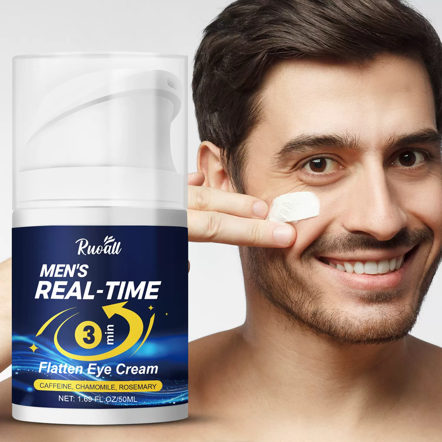 跨境出口全英文RUOALL50ml 男士眼霜改善黑眼圈紧致保湿