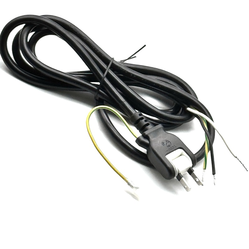 PSE日规电源线 全铜3芯日标插头线 日规两插带外漏地脚线三插裸尾