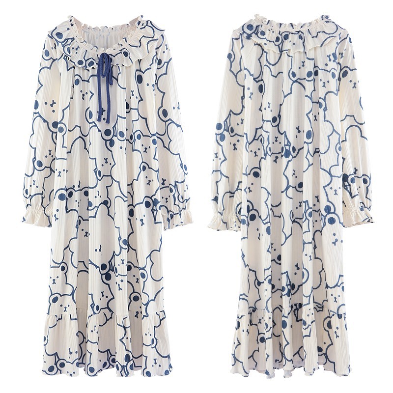 2022 primavera y otoño nuevo camisón de las mujeres de manga larga Linda dulce chica suelta pijamas princesa estilo vestido largo desgaste del hogar