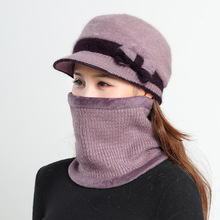 韩版新款秋冬季女士围脖两件套针织鸭舌帽子加绒保暖骑行贝雷帽潮