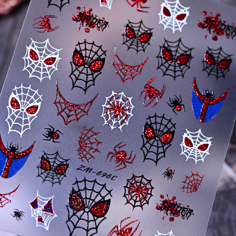 Halloween Spider Nail Art Stickers Glitter Spider Web Spider Pattern Dark Style Adhesive Nail Decoration Stickers
