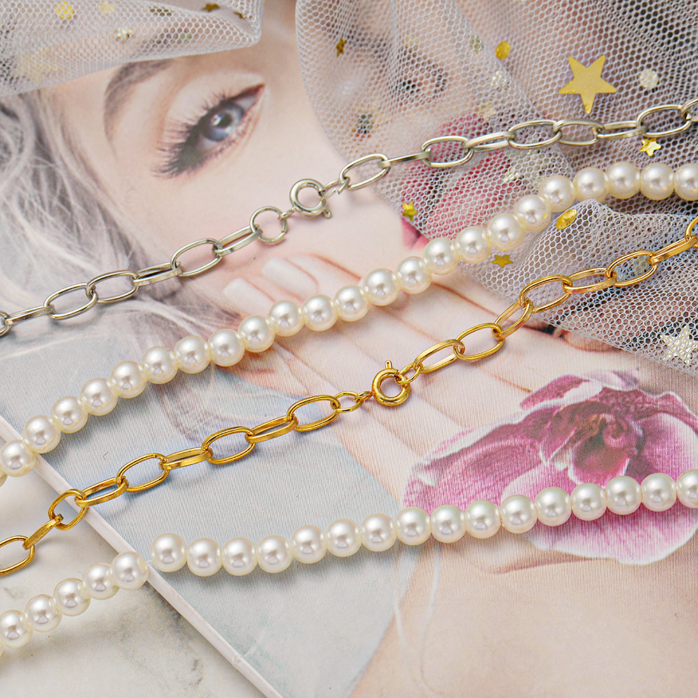 wholesale retro pearl stitching chain necklace nihaojewelry