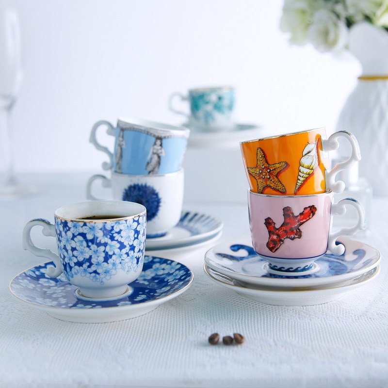 Italian light luxury coffee cup and saucer six-piece set Italian espresso small size ceramic cup afternoon tea cup Italian light luxury coffee cup and saucer six-piece set Italian espresso small size ceramic cup afternoon tea cup