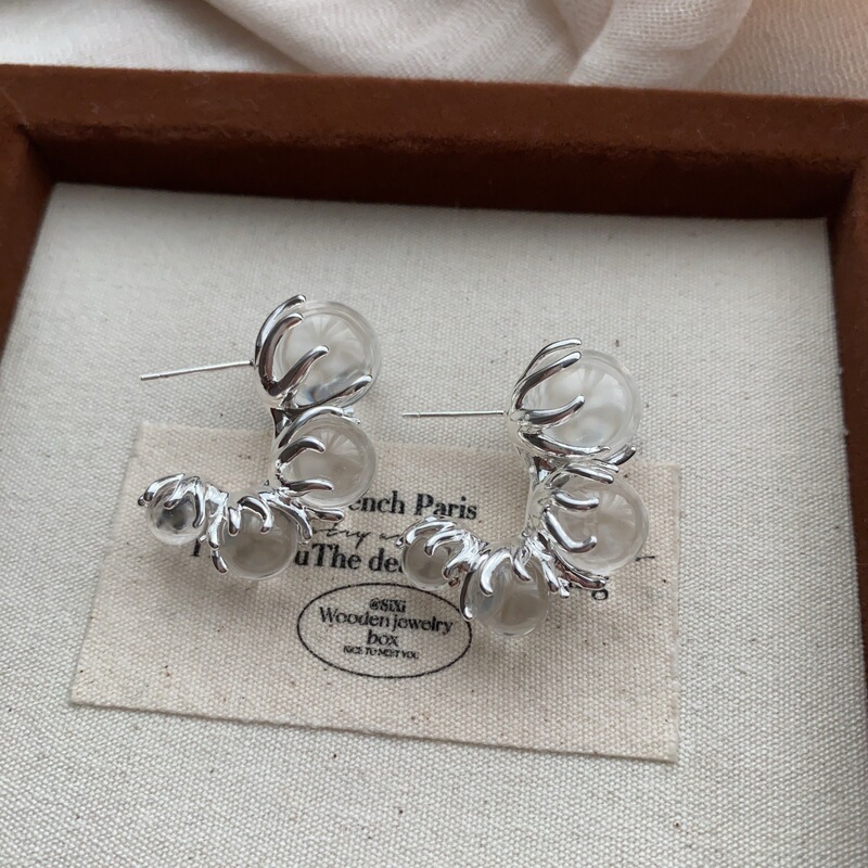 Summer Transparent Bead Size Gradient Earrings Women's European and American Light Luxury Niche French Style Retro Elegant Earrings Simple Earrings