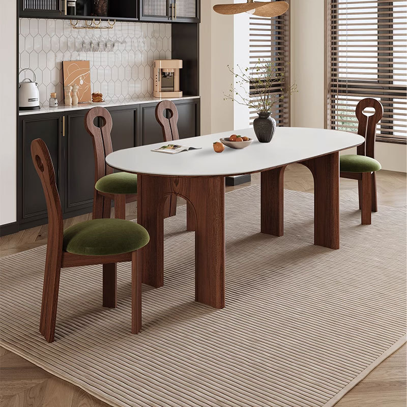 Danvance estilo antiguo estilo francés madera sólida mesa de comedor de madera de cera blanca pequeña casa mesa de comedor de tabla de roca oval