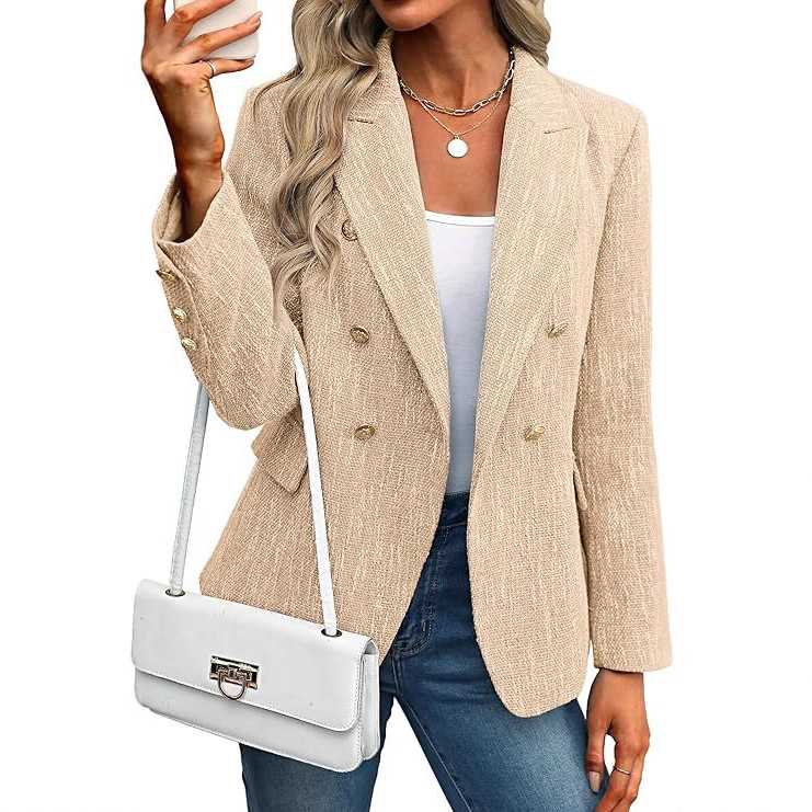 Amazon's New European and American Solid Color Suit for Women in Autumn, Simple Style, Fashionable Style, Small Suit Jacket with Lining