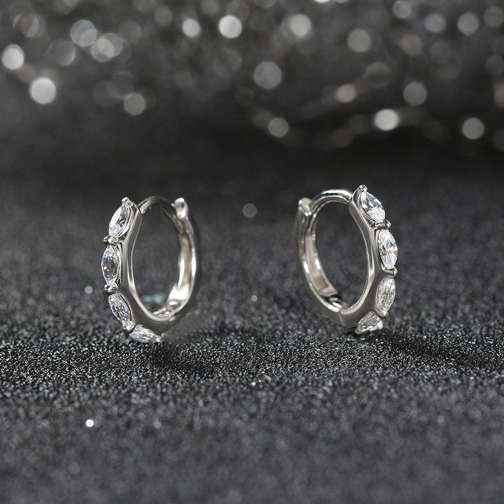 Huasheng Jewelry Wedding New S925 Silver Women's Hoop Earrings with Row of Diamonds, Simple Classic Style, Fashionable Design Earrings