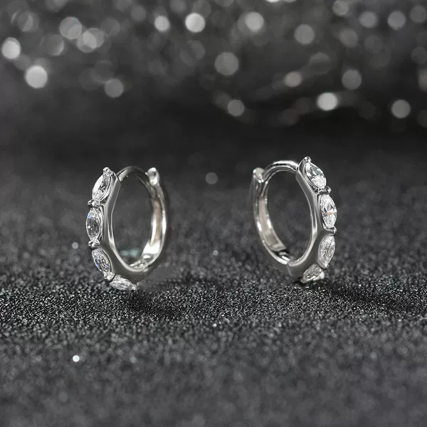 Huasheng Jewelry Wedding New S925 Silver Women's Hoop Earrings with Row of Diamonds, Simple Classic Style, Fashionable Design Earrings