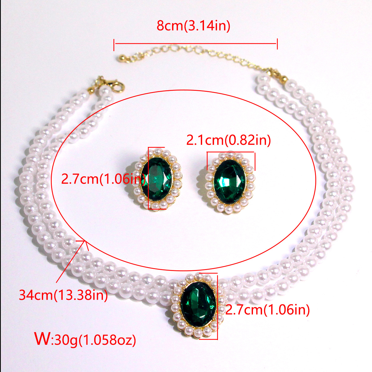 32g Weight Elegant Luxurious Oval Artificial Crystal Imitation Pearl Beaded Women's Earrings Necklace