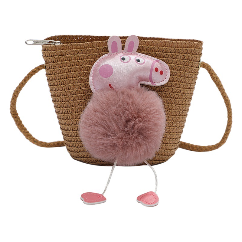 Straw Bag Woven Kidsren's Bag Female Cute 2025 New Baby Crossbody Summer Mini Straw Small Round Bag Wholesale