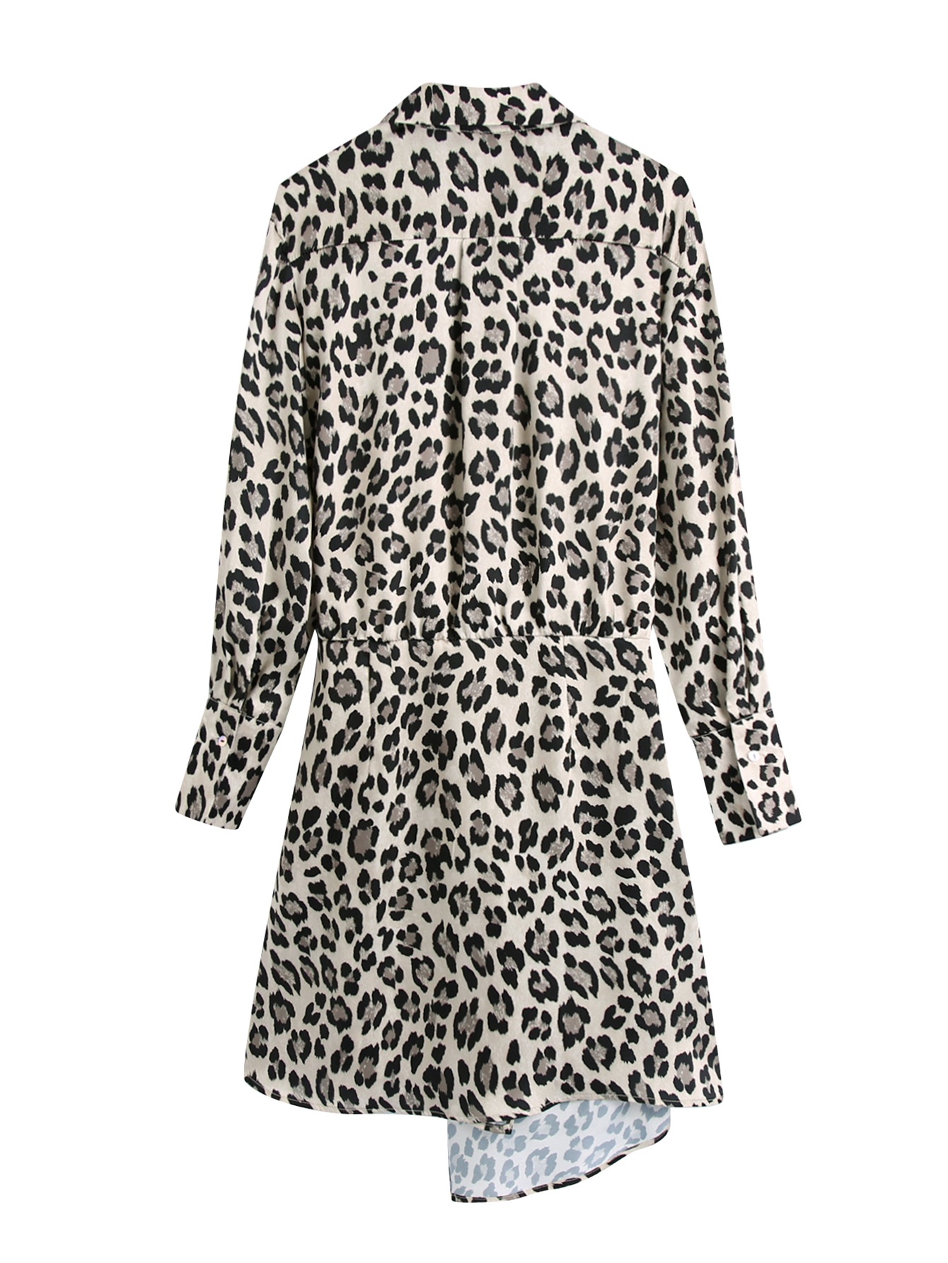 Long-Sleeved Leopard Print Wrap Dress NSXFL106095