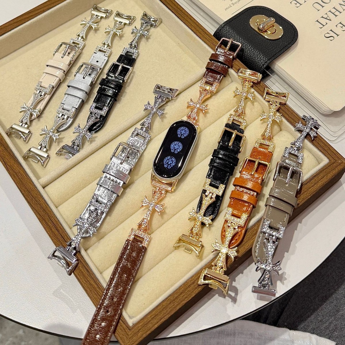 Crowxin Curved Metal Leather Strap Is Suitable for Xiaomi Mi Band 9/8 Generation