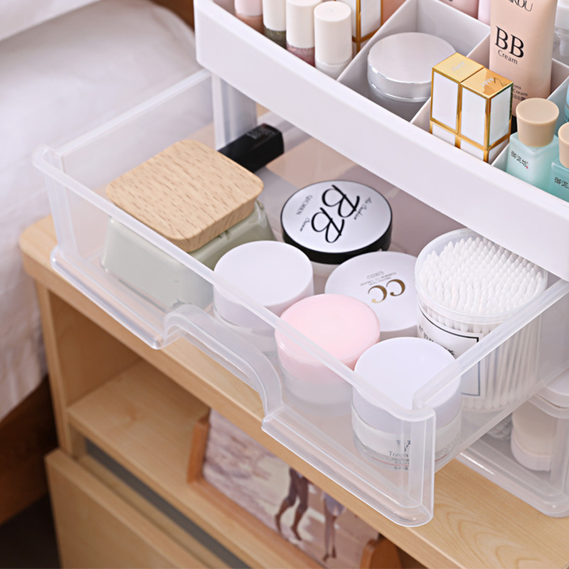 デスクトップ引き出し式化粧品収納ボックスアクセサリードレッサー棚透明整理プラスチック収納棚寝室|undefined