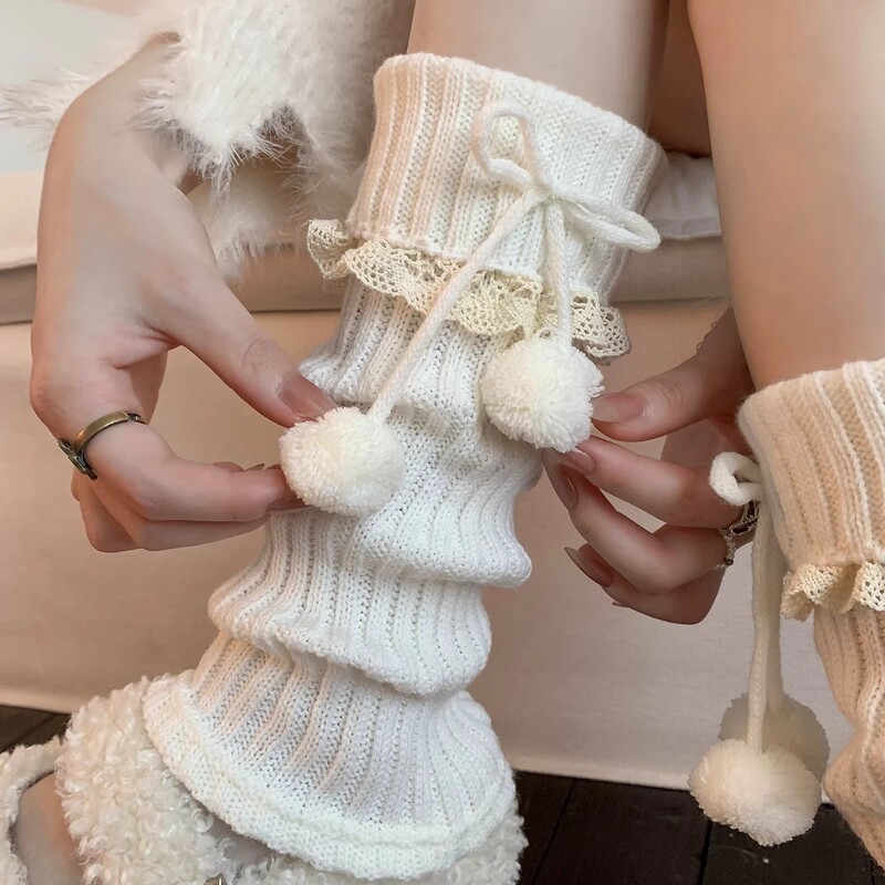 Japanese Jk Lolita Knitted Pom-Pom Bow Socks for Women Autumn and Winter Warm Calf Sleeves Subculture Slouch Socks Japanese Jk Lolita Knitted Pom-Pom Bow Socks for Women Autumn and Winter Warm Calf Sleeves Subculture Slouch Socks