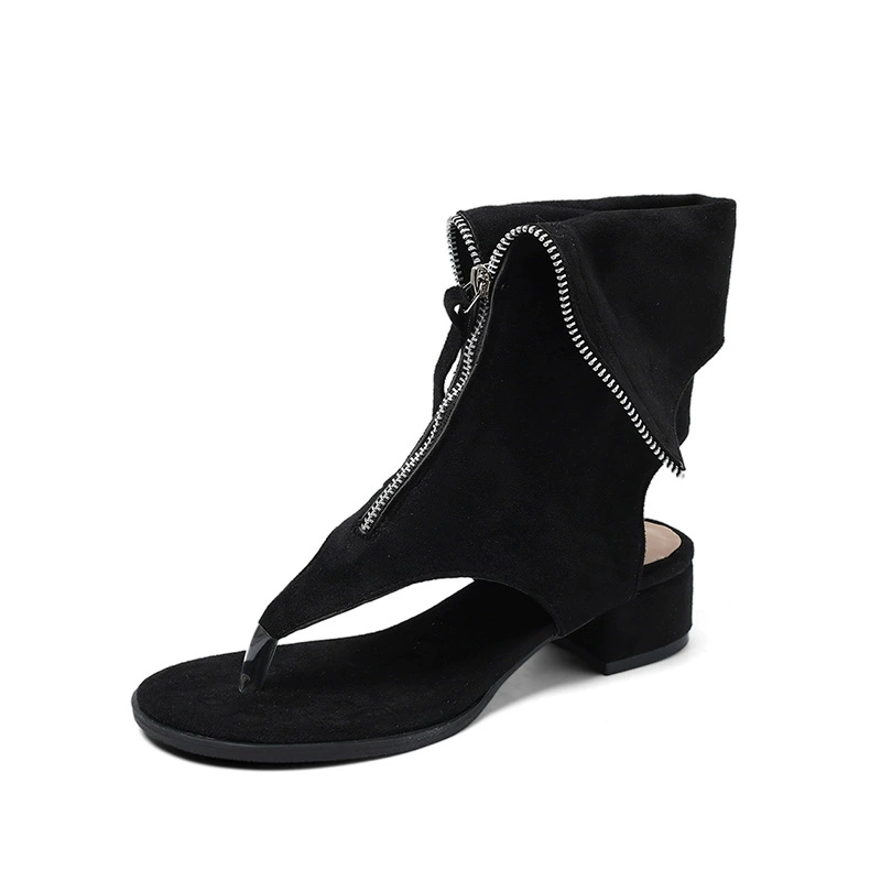 High-heel sandals front-zip, thick heel herringbone style, front zipper, sizes 35–42
