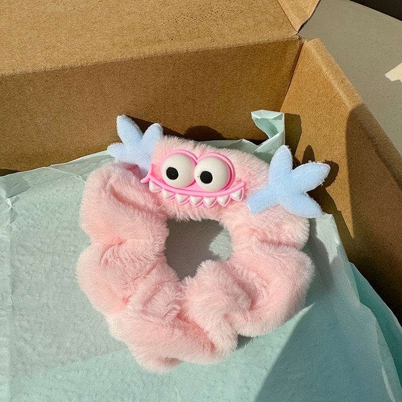 Super lindo pequeño monstruo peluche intestino grueso anillo de cabello cuerda de cabeza chica otoño invierno extraño viento atado cabello cuerda lindos niños correa de goma