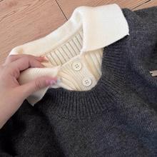 韩都衣舍DEQUANNA短款POLO领毛衣女2025秋冬季两件套针织衫上衣