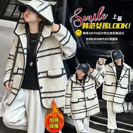 女童毛呢外套秋冬装2025新款洋气儿童加绒冬季大童连帽厚呢子大衣