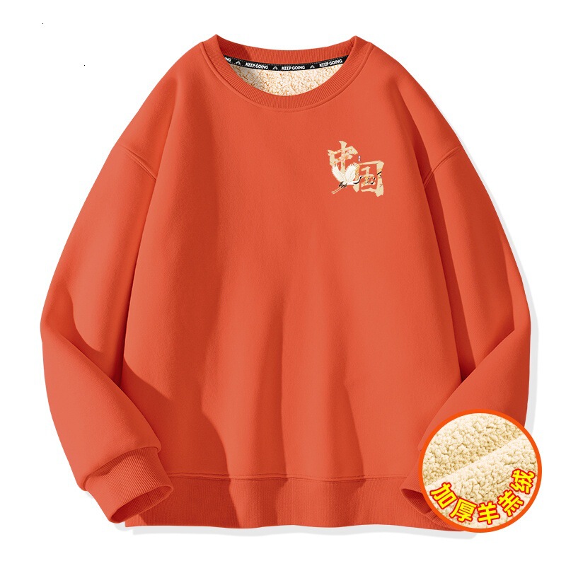 Thickened Lamb Velvet Sweatshirt Men's Autumn and Winter fleece-lined Warm Round Neck Clothes Teenager plus size Loose Casual 12