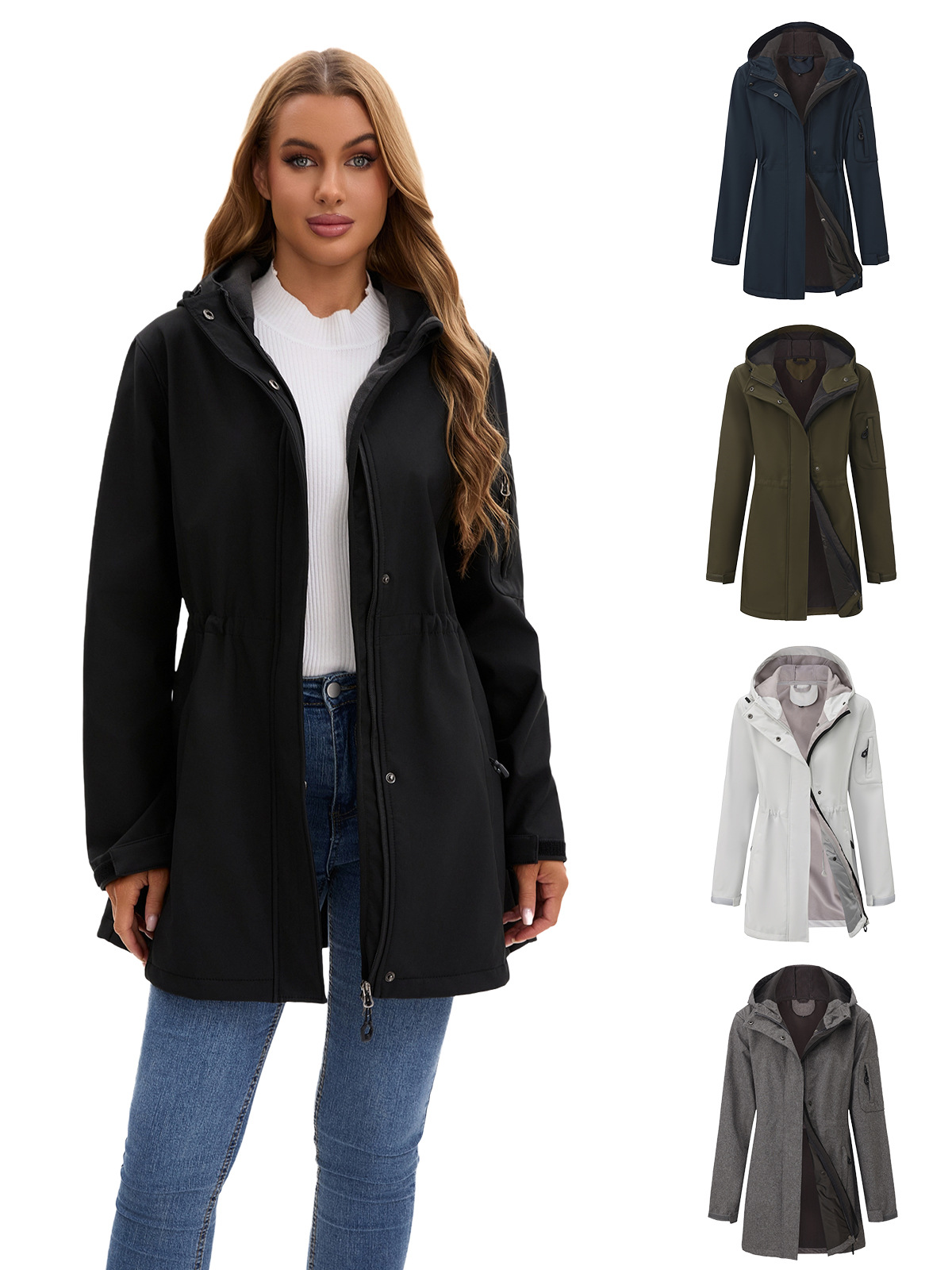 Europa y los Estados Unidos nuevos bolsillos encapuchados vestir de asalto damas de otoño y invierno chaqueta de terciopelo Amazon tamaño europeo ropa de mujer transfronteriza