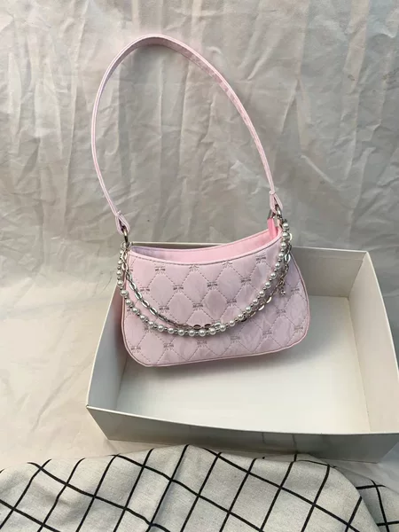 Cross-border Explosive Bag Women's Bags Pure Korean Pearl Metal Double Chain Underarm Bag Commuter Women's Bag Shoulder Bag