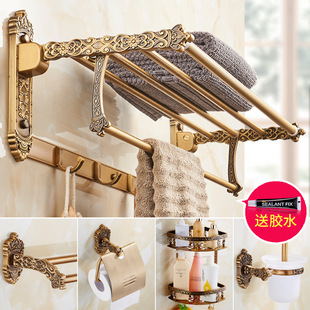 European Antique Bath Towel Rack Space Aluminum Towel Rack Set Bathroom Storage Rack Bathroom Pendant Wall Hanging Without Punching