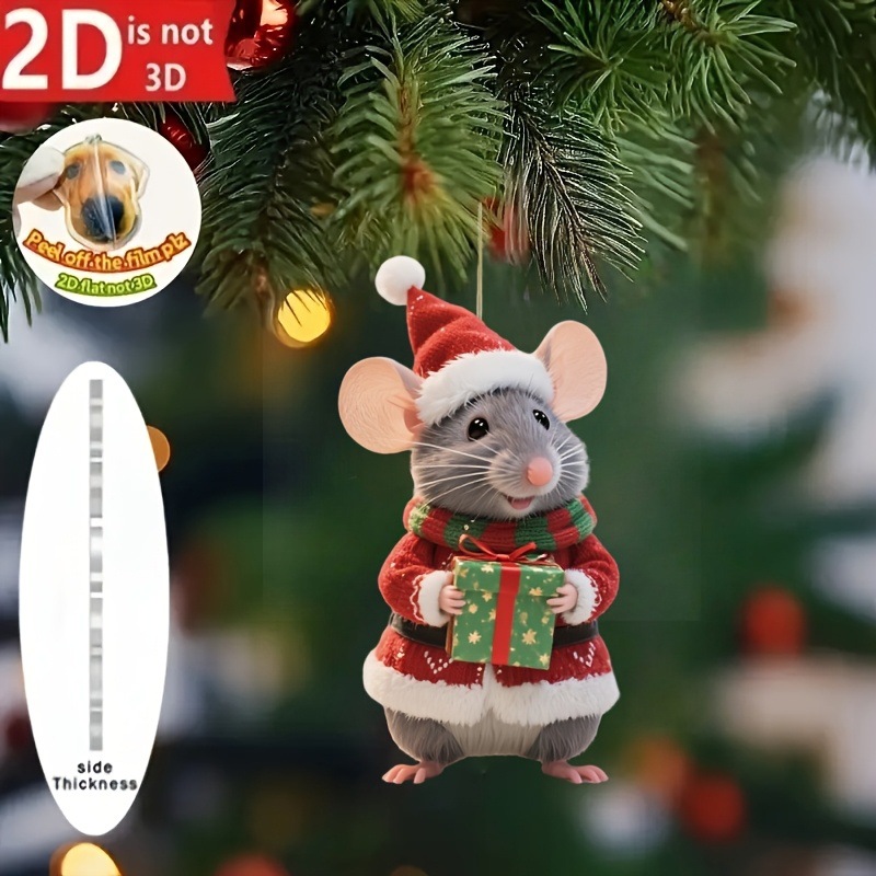2D平面可爱老鼠挂饰圣诞礼物树窗户派对节日家居装饰