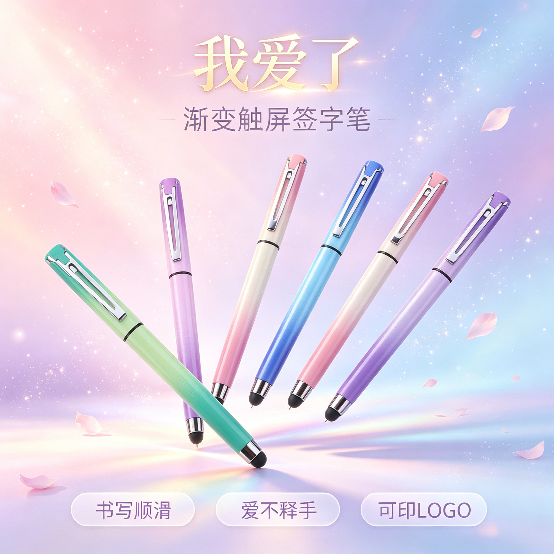Cross-border macaron gradient color touchscreen capacitive signature pen, customizable with a logo, colorful promotional gift pen, available in stock