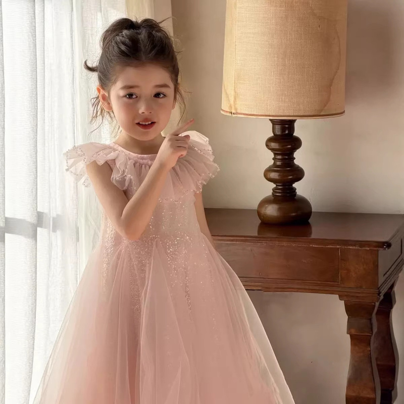 2026 Summer Luxury Girls' Dress with Sequins and Small Flutter Sleeves, Princess Dress for Children's Birthday Party and Piano Performance 2026 Summer Luxury Girls' Dress with Sequins and Small Flutter Sleeves, Princess Dress for Children's Birthday Party and Piano Performance