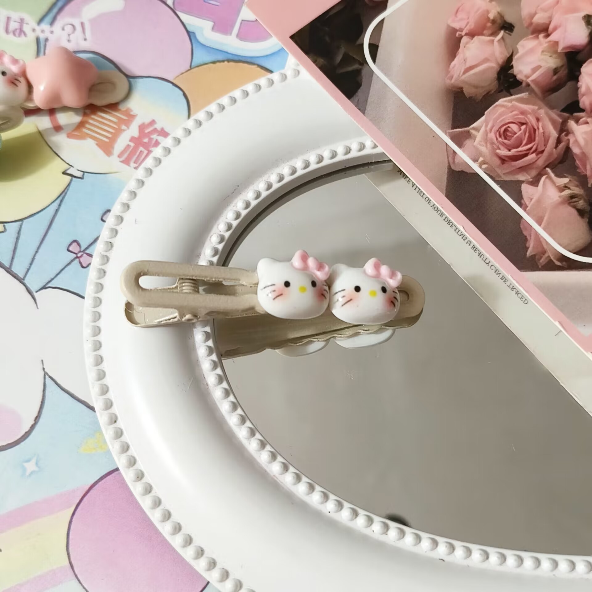 핑크색 고양이 머리핀 2개