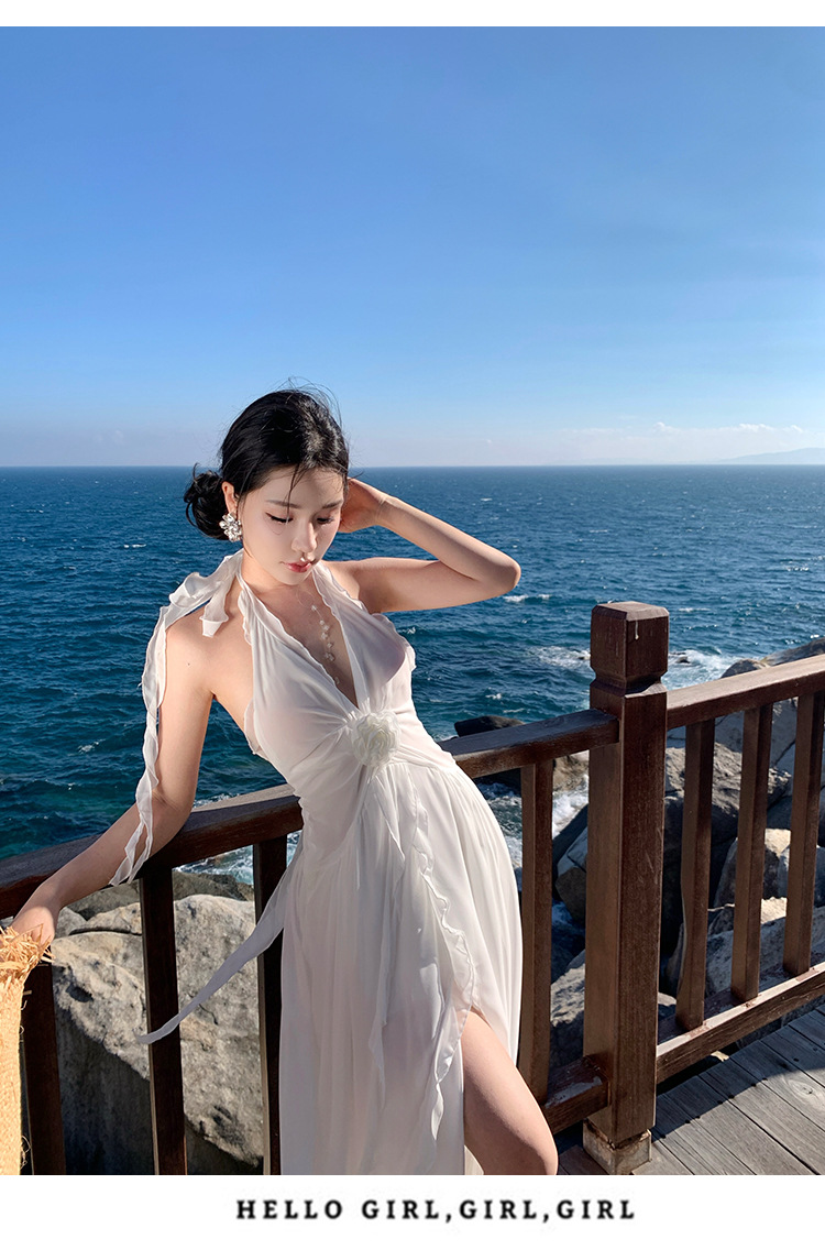 Beach Dress Women, Summer Wear For Seaside Vacations, Ultra-fairy Backless Dress, Bohemian Long Skirt With A Large Hem,_ecoleips.com