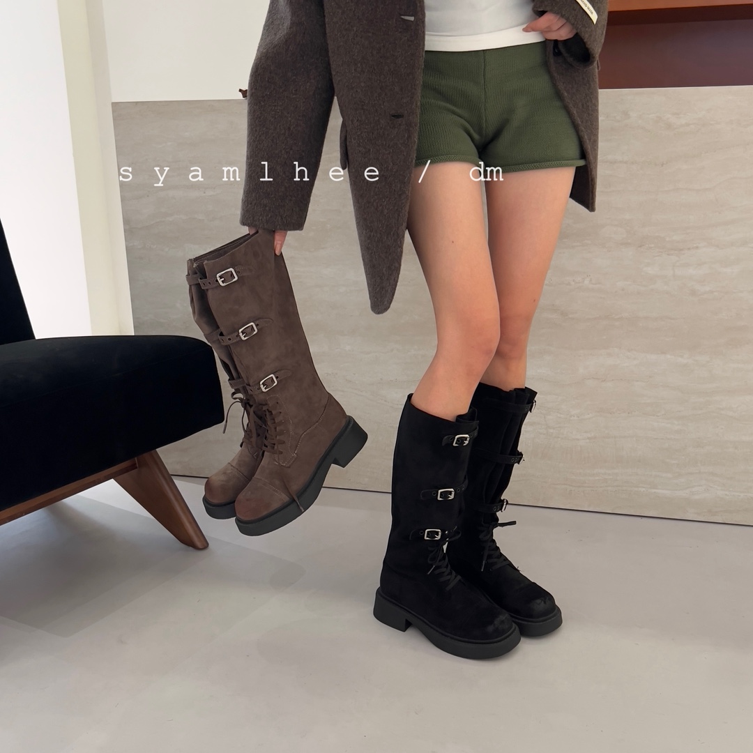 2025秋长筒靴女松弛感皮带扣骑士靴不过膝两穿靴子女潮新瘦瘦靴