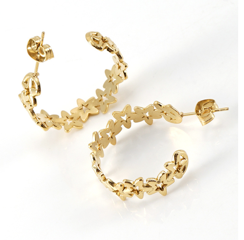 Fashion Star Stainless Steel Ear Studs Gold Plated Stainless Steel Earrings display picture 1