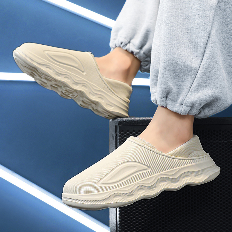 Zapatillas de algodón de los hombres de color sólido de fondo grueso hogar interior bolsa zapatillas de tacón cálido forro polar antideslizante Comercio exterior transfronterizo zapatos de algodón hombres