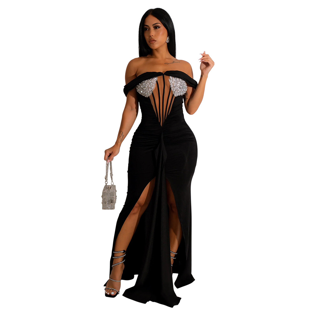 Elegantes Damen Pailletten Abendkleid Mit One-shoulder-schnitt_voghion.com