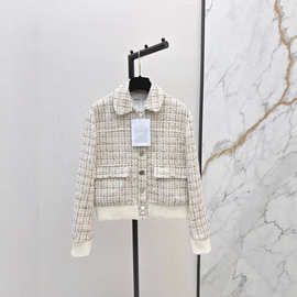 深圳南油25秋冬款名媛小香风编织格纹粗花呢翻领双口袋短款小外套