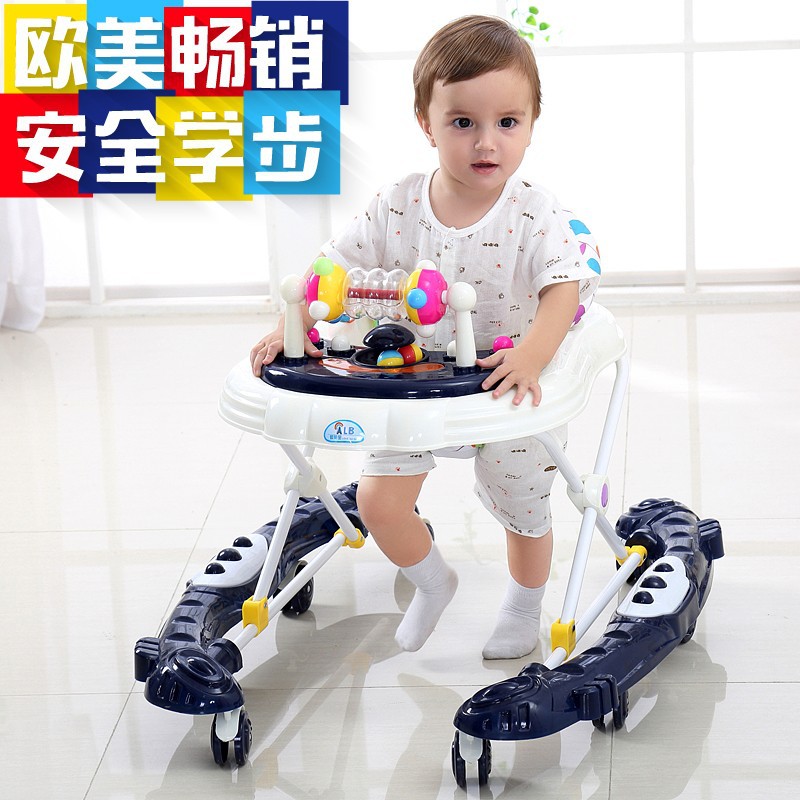 Baby Multifunction Anti-Omega Leg Walk-in Stroller with Side Flip Prevention, Baby Can Sit or Push, Walking Carriage and Step Carriage
