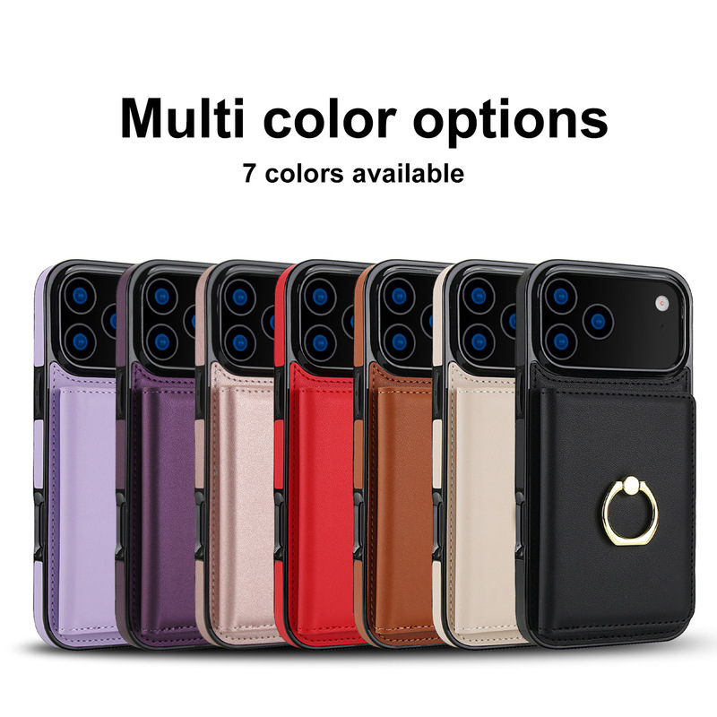 Cross-Border Applicable Iphone17 Pure Color Ring Card Holder Samsung S25U Apple 15/16 Card Holder Mobile Phone Case