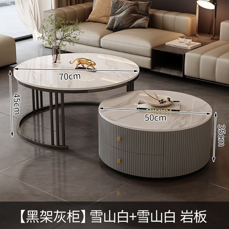 亿君岩板茶几轻奢现代简约圆形小户型茶几客厅家用极简折叠大理石|undefined