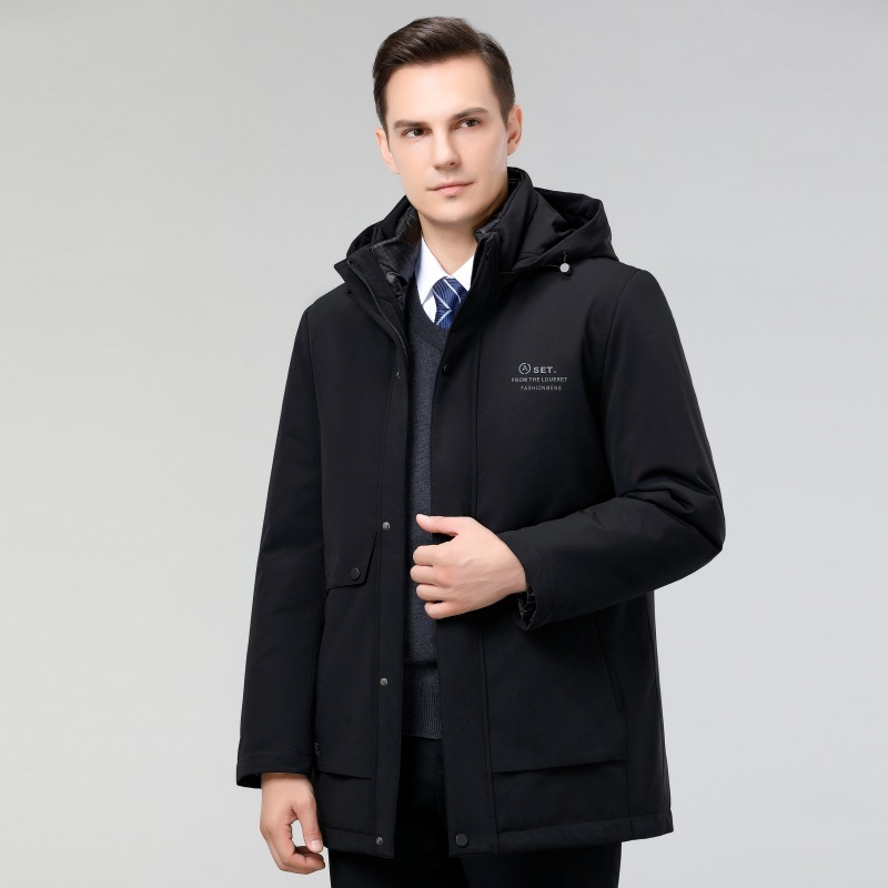2026 Men's White Goose Down Jacket, Mid-Length, Thickened, Warm, with Detachable Liner, Wholesale for Dads