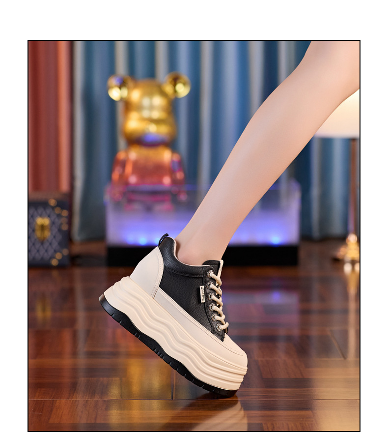 Giày sneaker nữ cổ cao đế dày tăng chiều cao trong — Màu đen chi tiết 15