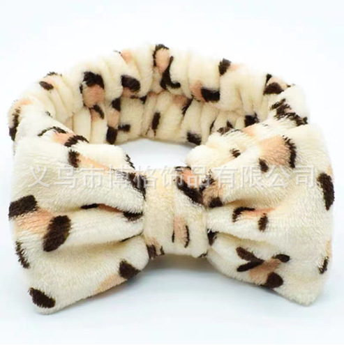 Europa y América leopardo punto ondulado coral veludo correa de cabello mariposa final correa de cabello lavado facial maquillaje turbante fábrica de cabello al por mayor