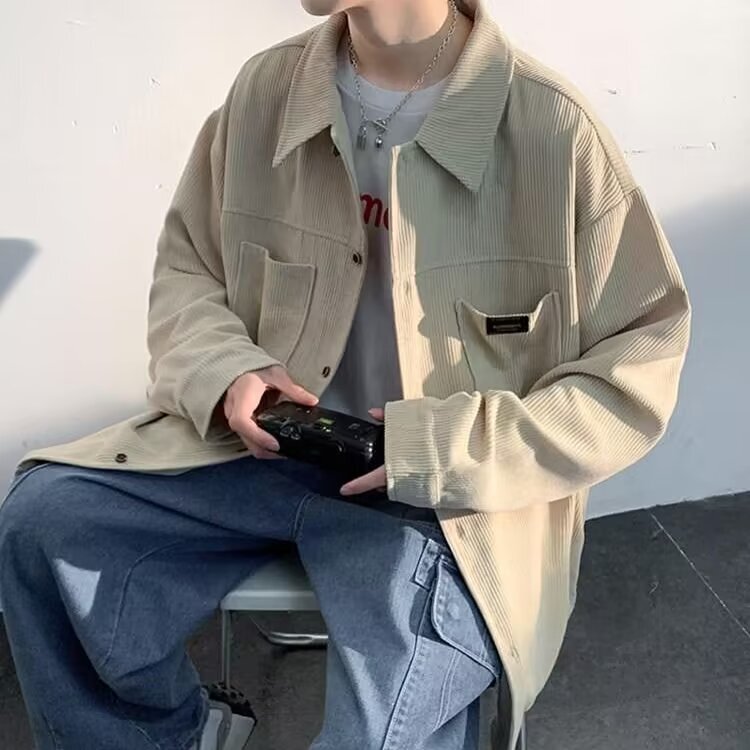 Shirt Men's High-end Sense Jacket Juvenile Sense Wear Shirt Hong Kong Style Japanese Style Good-looking Long Sleeve Corduroy Spring and Autumn Trend