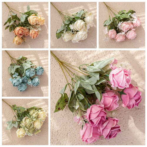 Home decoration European rose bouquet artificial flower manufacturer INS cross-border MW55504