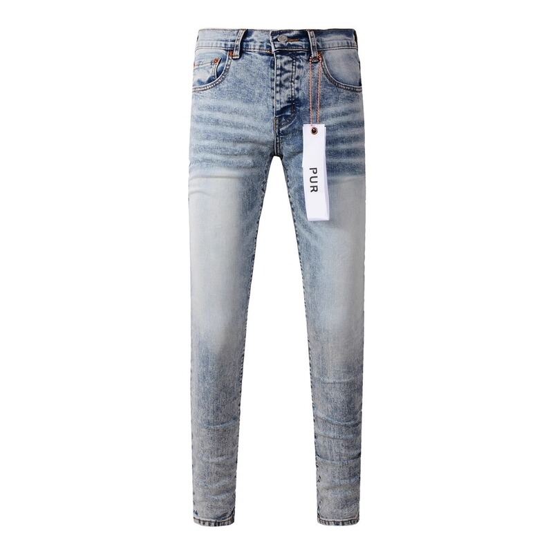 High Version Am Export Style Punk Retro Blue Ripped Slim Stretch Printed and Dyed Men's Jeans Trendy