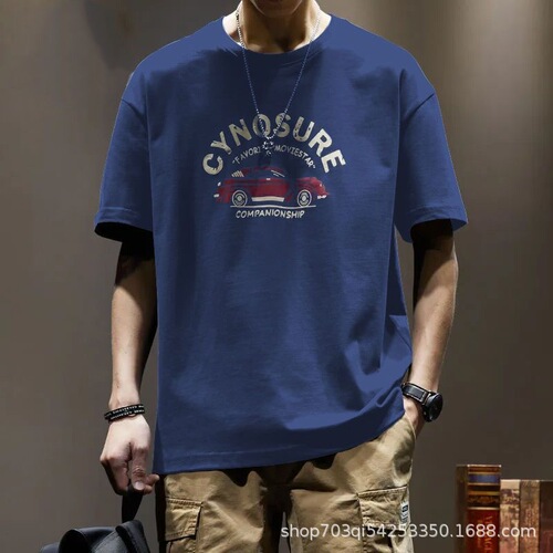 Men's Summer Heavyweight Pure Cotton American Retro Japanese Style Trendy Brand Short Sleeve T-Shirt