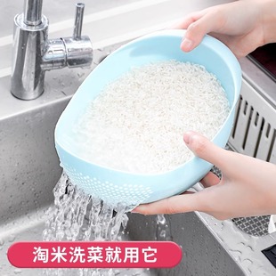 Thickened Rice Washing Sieve, Rice Washing Basin, Draining Basket, Household Vegetable Washing and Fruit Filtering Basin with Handle